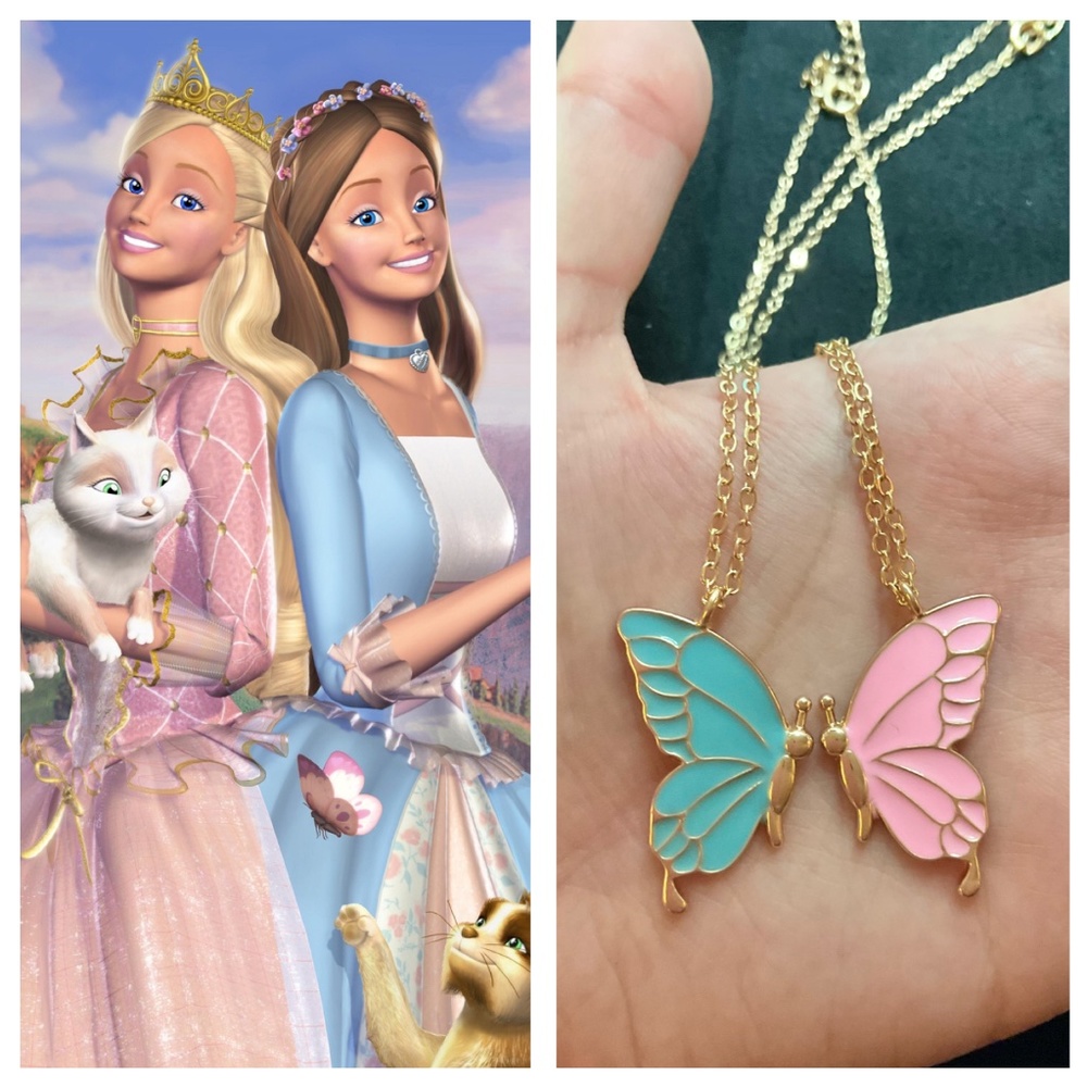 Barbie Princess and the Pauper Inspired Matching Butterfly Pendants Set